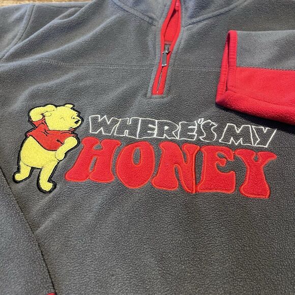 The Disney Store Winnie the Pooh 1/4 Zip Sweatshirt Large Where's My Honey READ - Picture 4 of 9